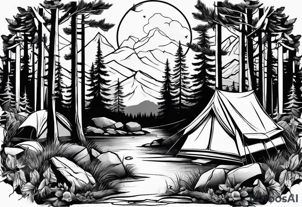 Camping in the forest tattoo idea
