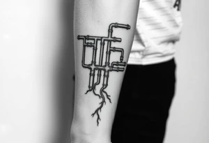 System of pipes that transitions and transforms at the end into thick 
veins of forearm tattoo idea