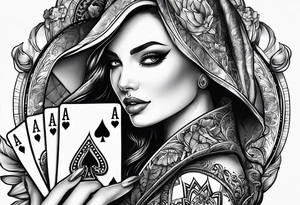 woman one hand holding poker cards tattoo idea