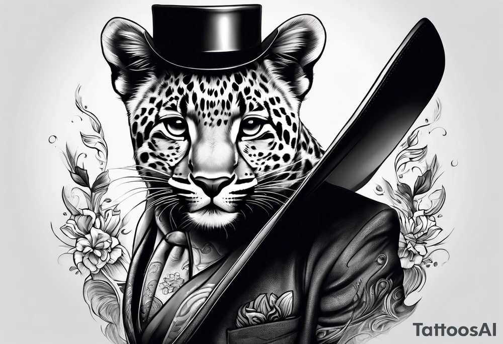 baby leopard walking with a hat tattoo idea