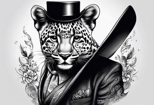 baby leopard walking with a hat tattoo idea