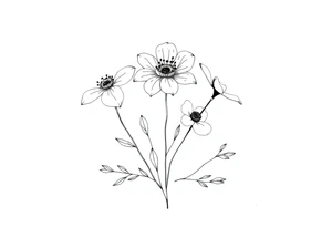 two july birth flowers, one november birth flower and a december birth flower in a boquet tattoo idea