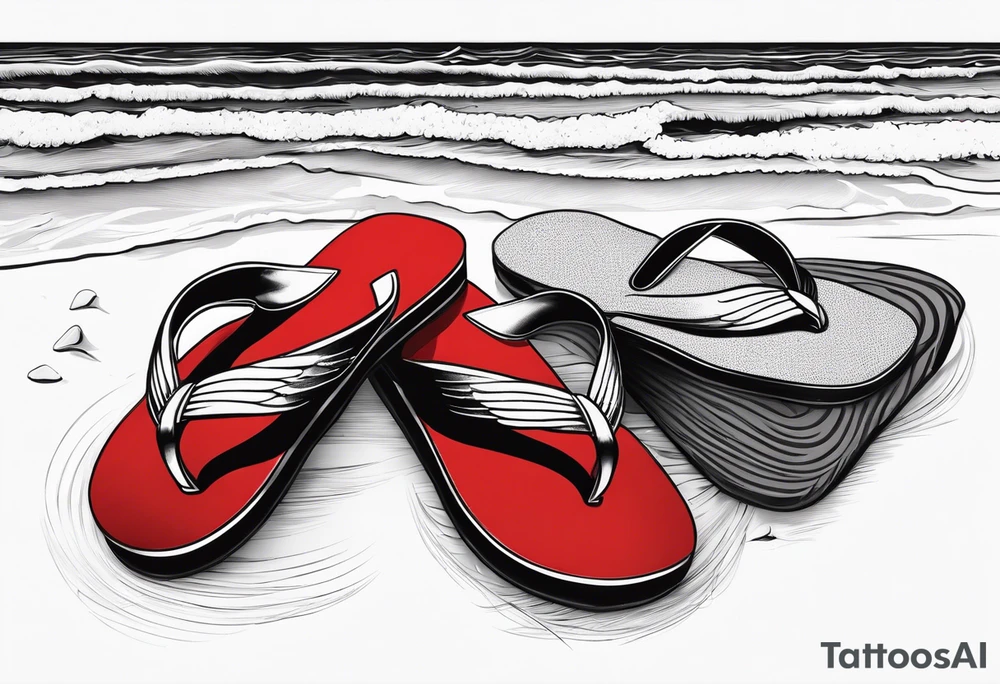 A pair of red wings and flip flops on the beach tattoo idea A pair of red wings and flip flops on the beach tattoo idea
