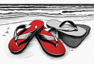A pair of red wings and flip flops on the beach tattoo idea