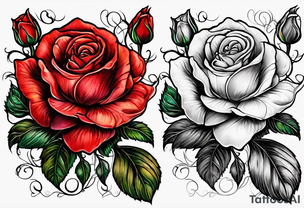 old school roses, red, highly detailed tattoo idea