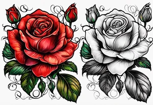 old school roses, red, highly detailed tattoo idea