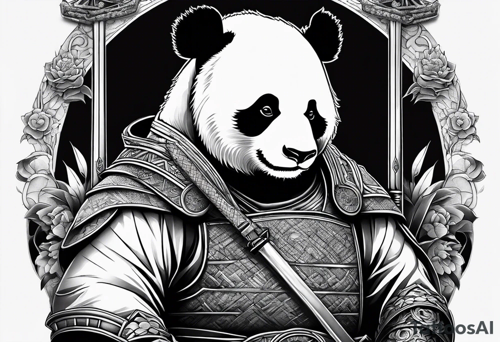 panda samurai, full panda body tattoo idea