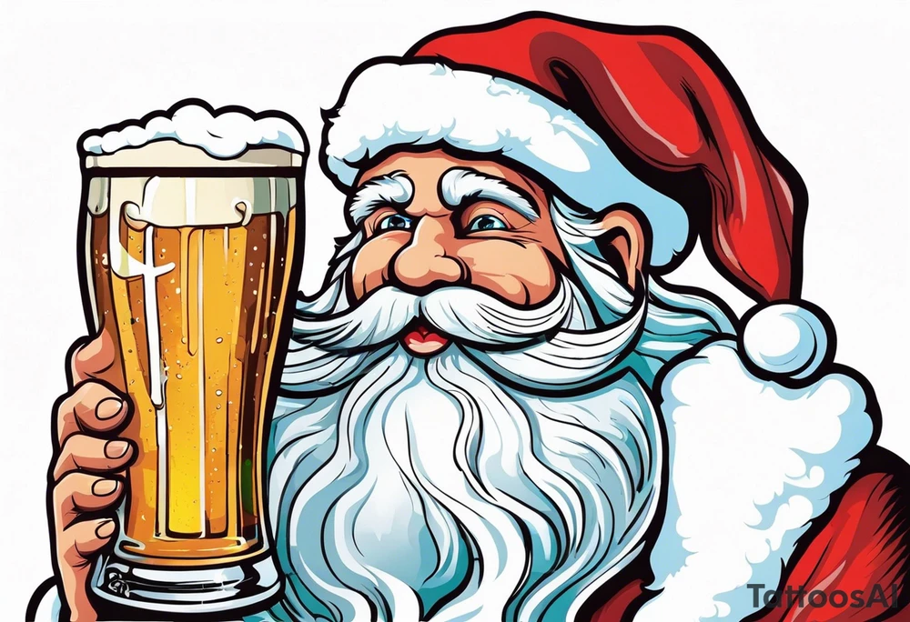 SANTA DRINKING A LARGE PINT OF BEER tattoo idea