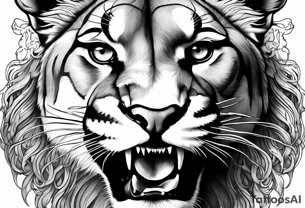 mountain lion face, teeth showing tattoo idea