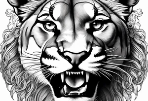 mountain lion face, teeth showing tattoo idea