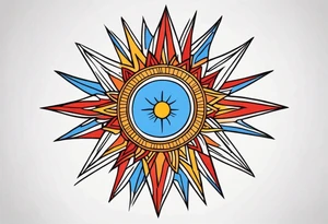 a simple red, blue, orange, and yellow sun tattoo idea