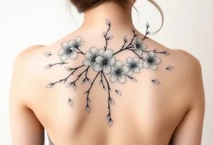 delicate cherry blossoms swirling in spring breeze with petals tattoo idea