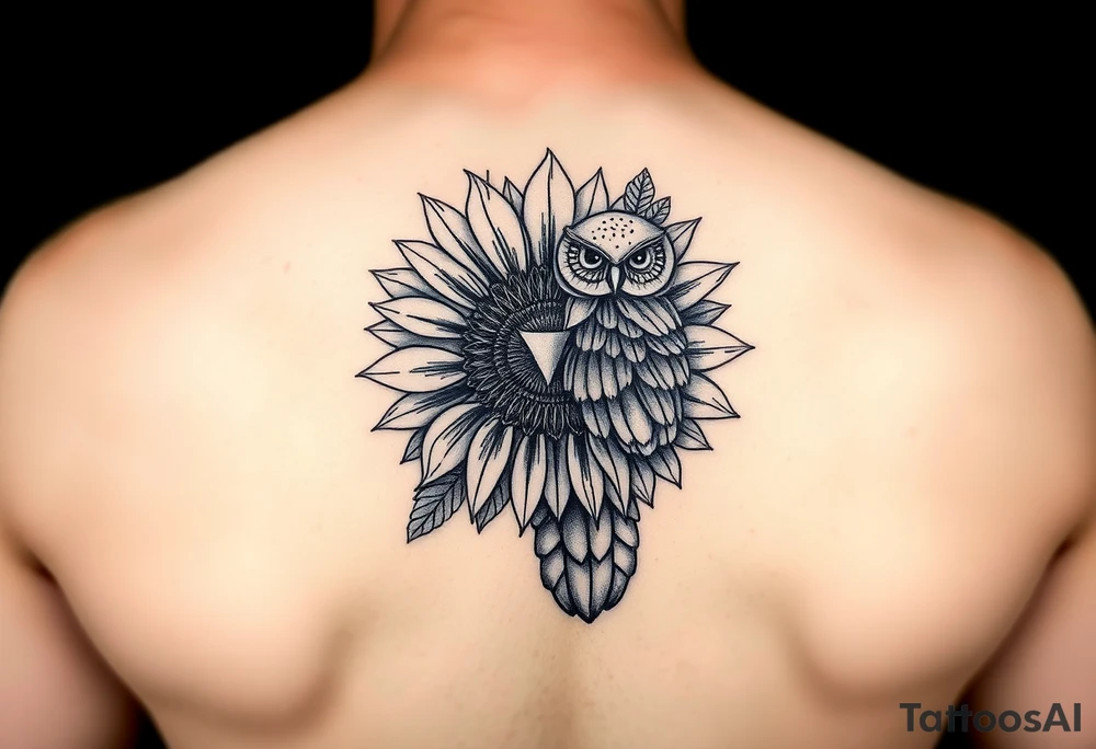 Sunflower and owl design tattoo idea