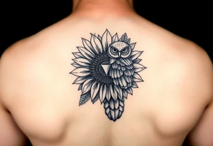 Sunflower and owl design tattoo idea
