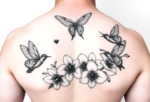 Butterflies and hummingbirds flying over orchids tattoo idea