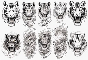 Tiger cub sleeve tattoo with lightning and the sun
Forearm sleeve tattoo idea