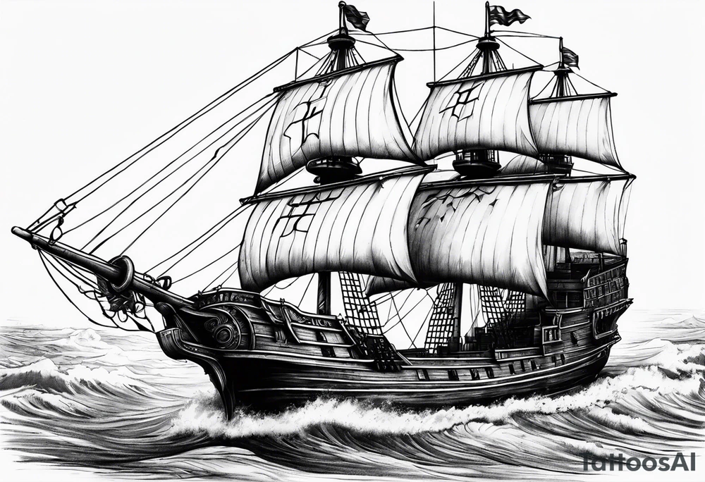 Ship and pirates tattoo idea