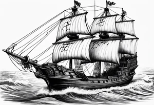 Ship and pirates tattoo idea