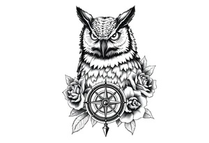 an owl,compass,roses, tattoo idea