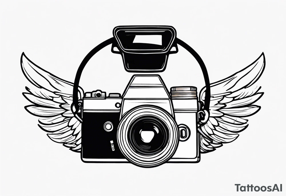 Camera with neck strap with angel wings tattoo idea