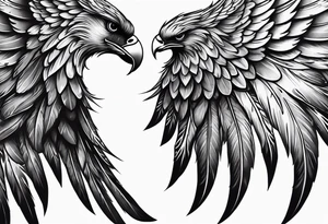 Dark feathered angel wing that encompasses left side of back aswell as top half of left arm and shoulder tattoo idea