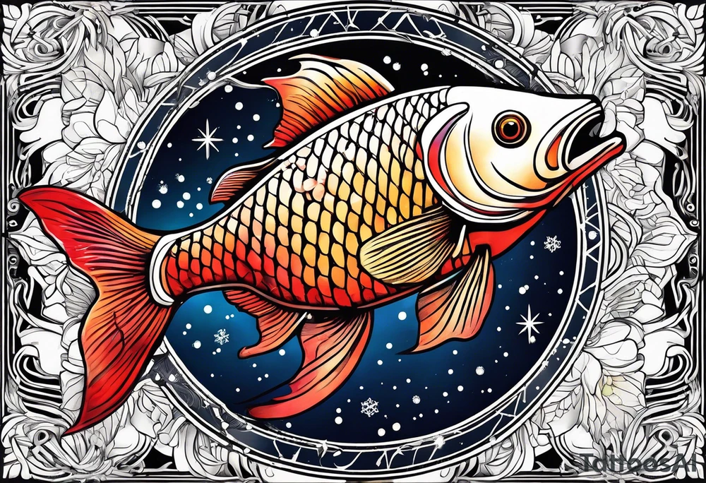 Constellation, animal fish carp kaoi, snowflake tattoo idea