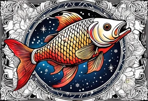 Constellation, animal fish carp kaoi, snowflake tattoo idea