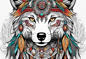 abstract organic line artwork woman, native american, wolf tattoo idea