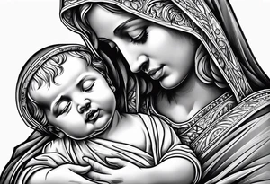 Mary holding baby Jesus in her arms crying tattoo idea