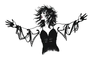 A silhouette stencil style drawing of Stevie nicks with her arms out as if she is spinning tattoo idea