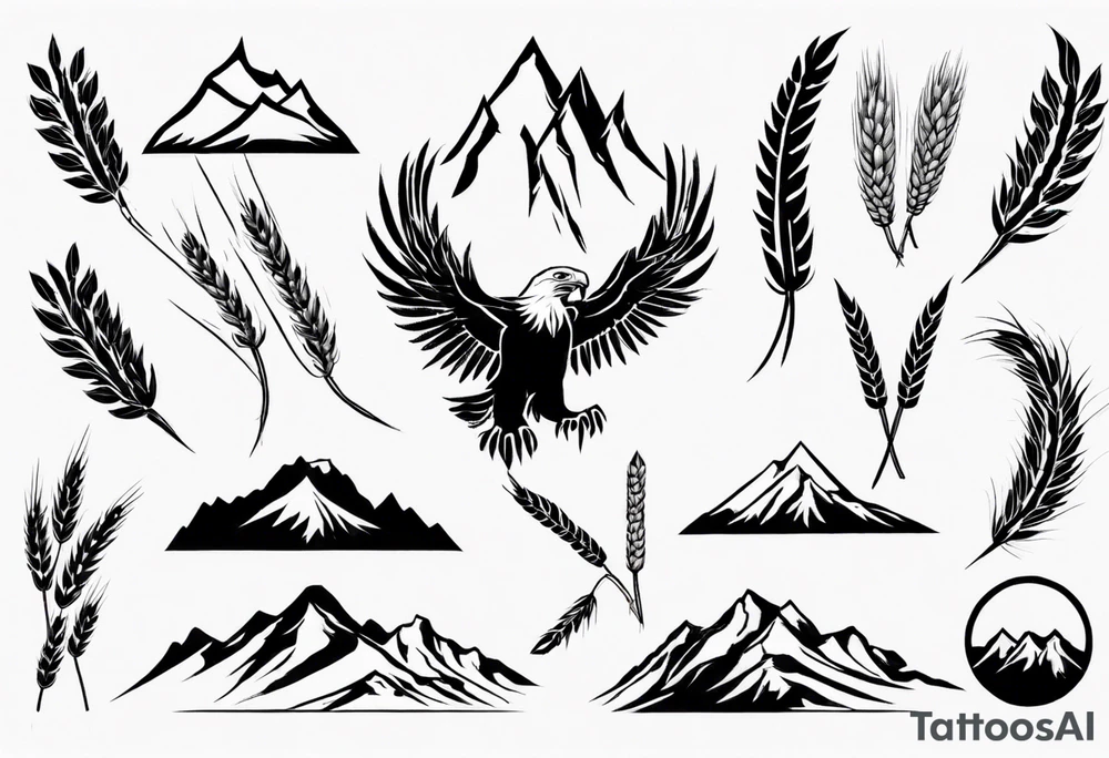 mountains wheat eagle tattoo idea