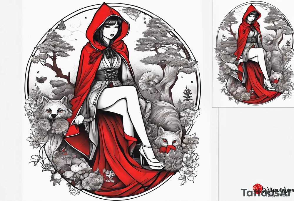 Red riding hood full thigh tattoo tattoo idea