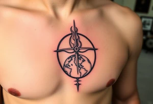 Jupiter Fire sign with bow hovering over the world tattoo idea