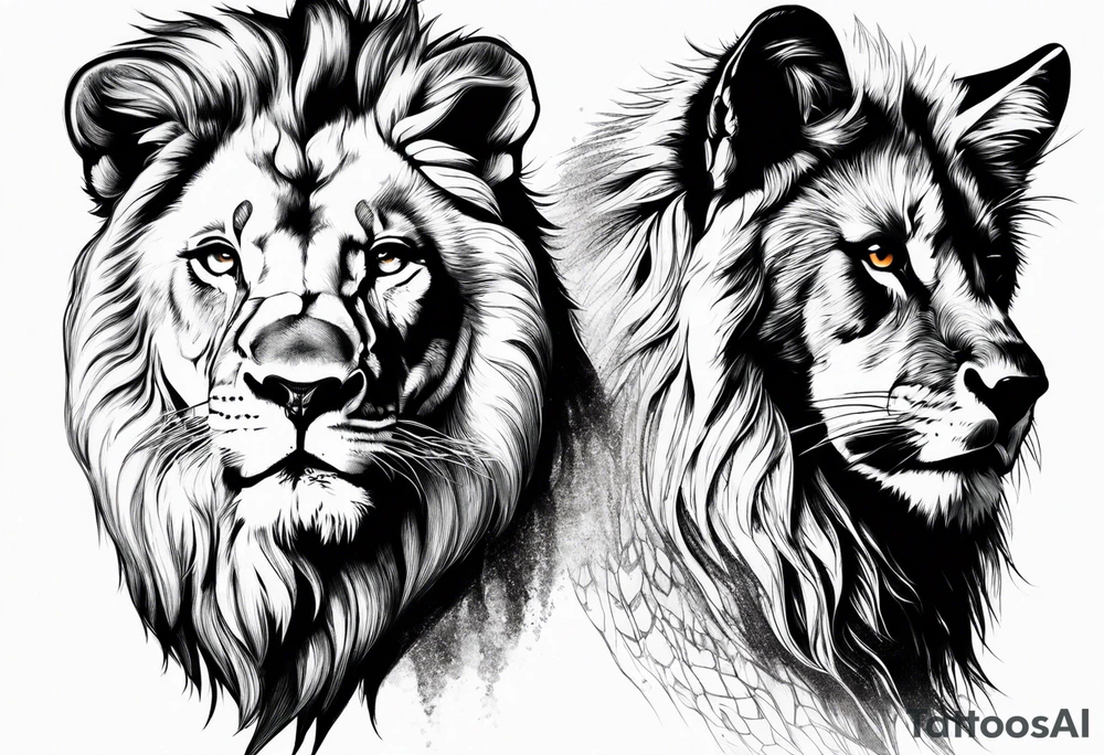 lion, fox, side by side tattoo idea