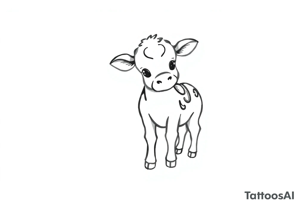 cute black and white baby cow tattoo idea