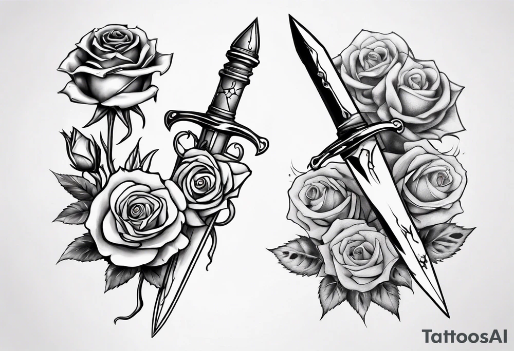 Dagger surrounded by roses tattoo idea