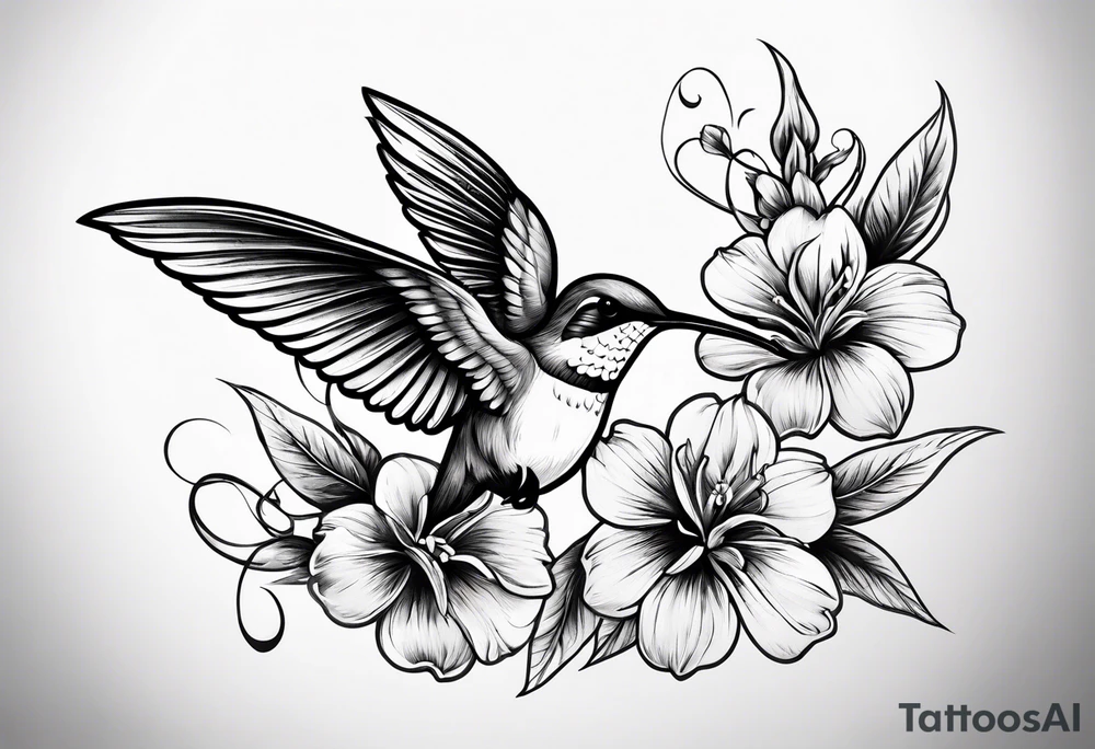 Hummingbird flowers tattoo idea