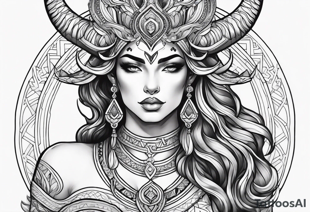 Powerful majestic taurus goddess tattoo idea