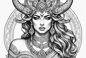 Powerful majestic taurus goddess tattoo idea