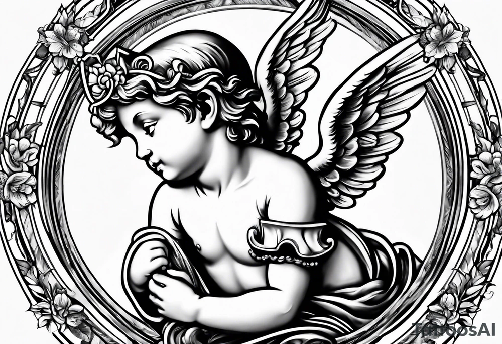 Cherub looking down tattoo idea