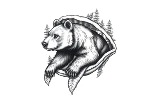 a bear in the forest inside a sea turtle shell tattoo idea