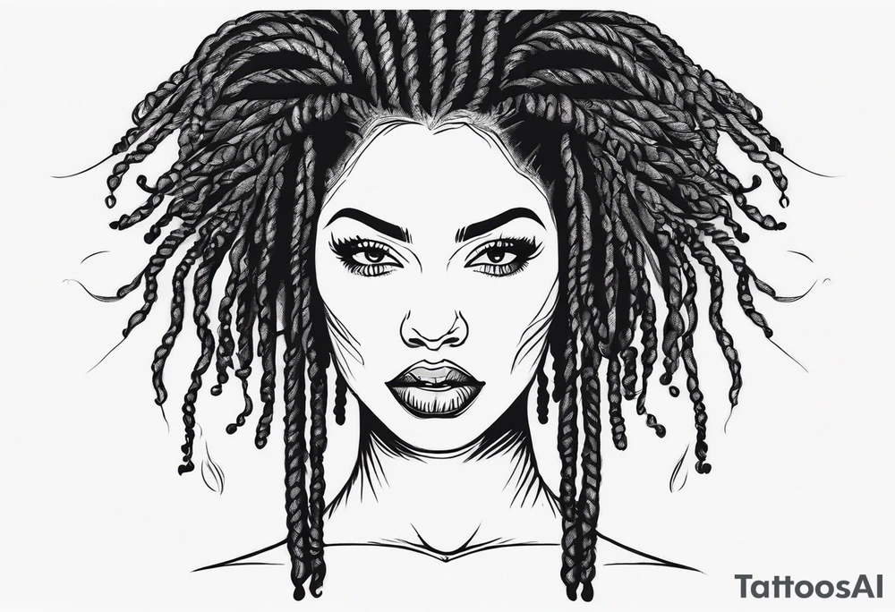 Draw a women head with real dread locks flying in the air tattoo idea