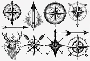 compass with a hunting arrow going through it vertically tattoo idea