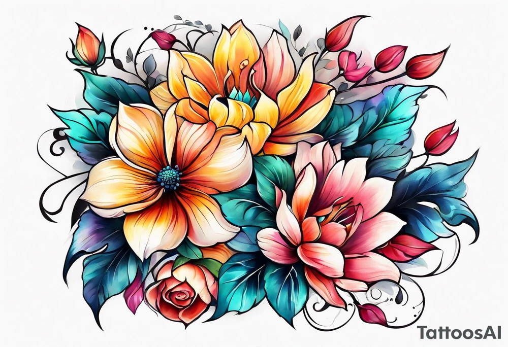 Colorful flower sleeve tattoo idea