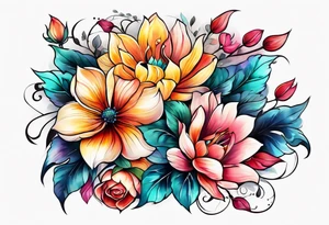 Colorful flower sleeve tattoo idea