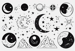 Night sky with moon and stars and constellations tattoo idea