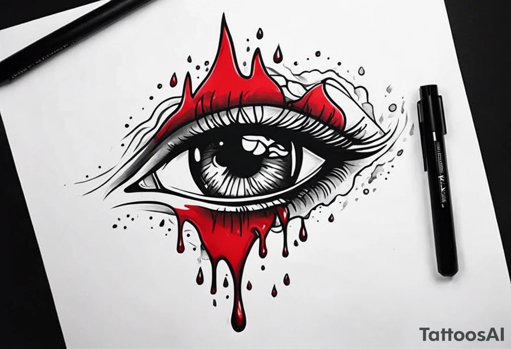 Bleeding tear flows to down from eye sleeve tattoo design tattoo idea