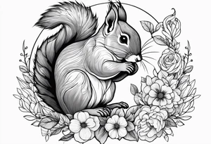 floral with small animals. Squirrels, birds tattoo idea