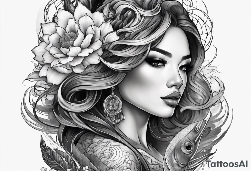 Full-body portrait of an ethereal and dark woman of the sea tattoo idea