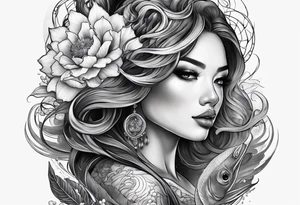 Full-body portrait of an ethereal and dark woman of the sea tattoo idea